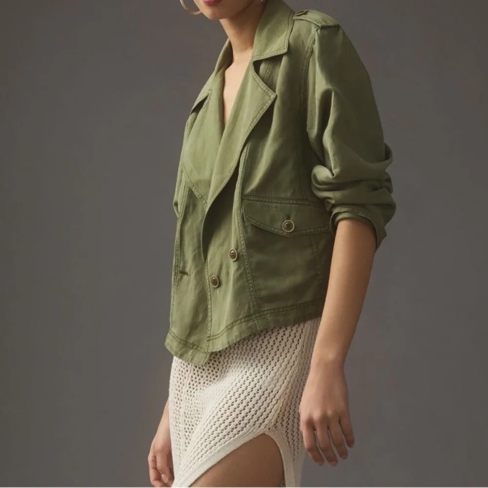 Anthropologie Linen Aviator Tencel Lyocell Green Jacket size Medium